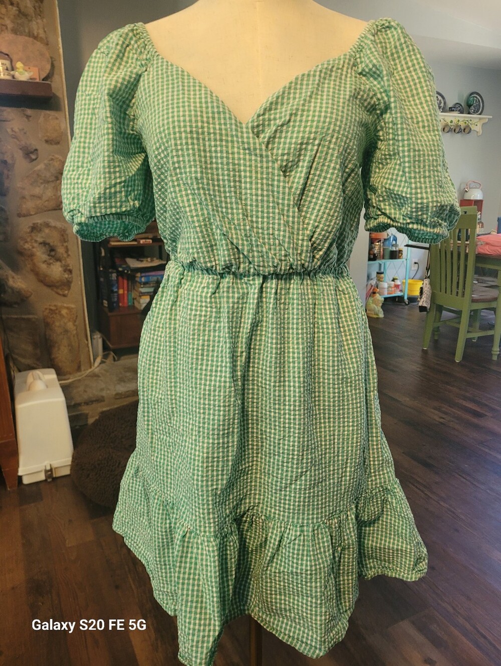 Draper James RSVP Green and White Gingham Wrap Midi Cottagecore Size Small